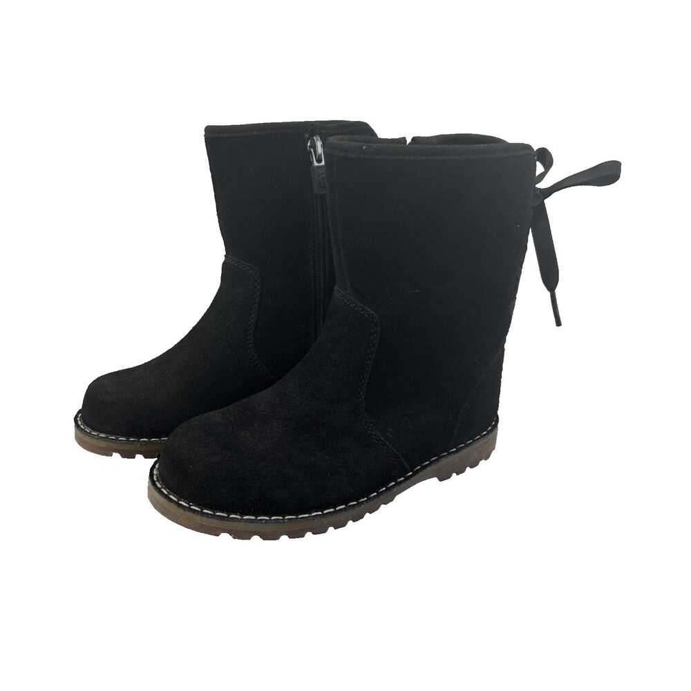 UGG Kids Corene Boots Black Suede Size 11 Toddler/Kids Girls Back Lace Bow
